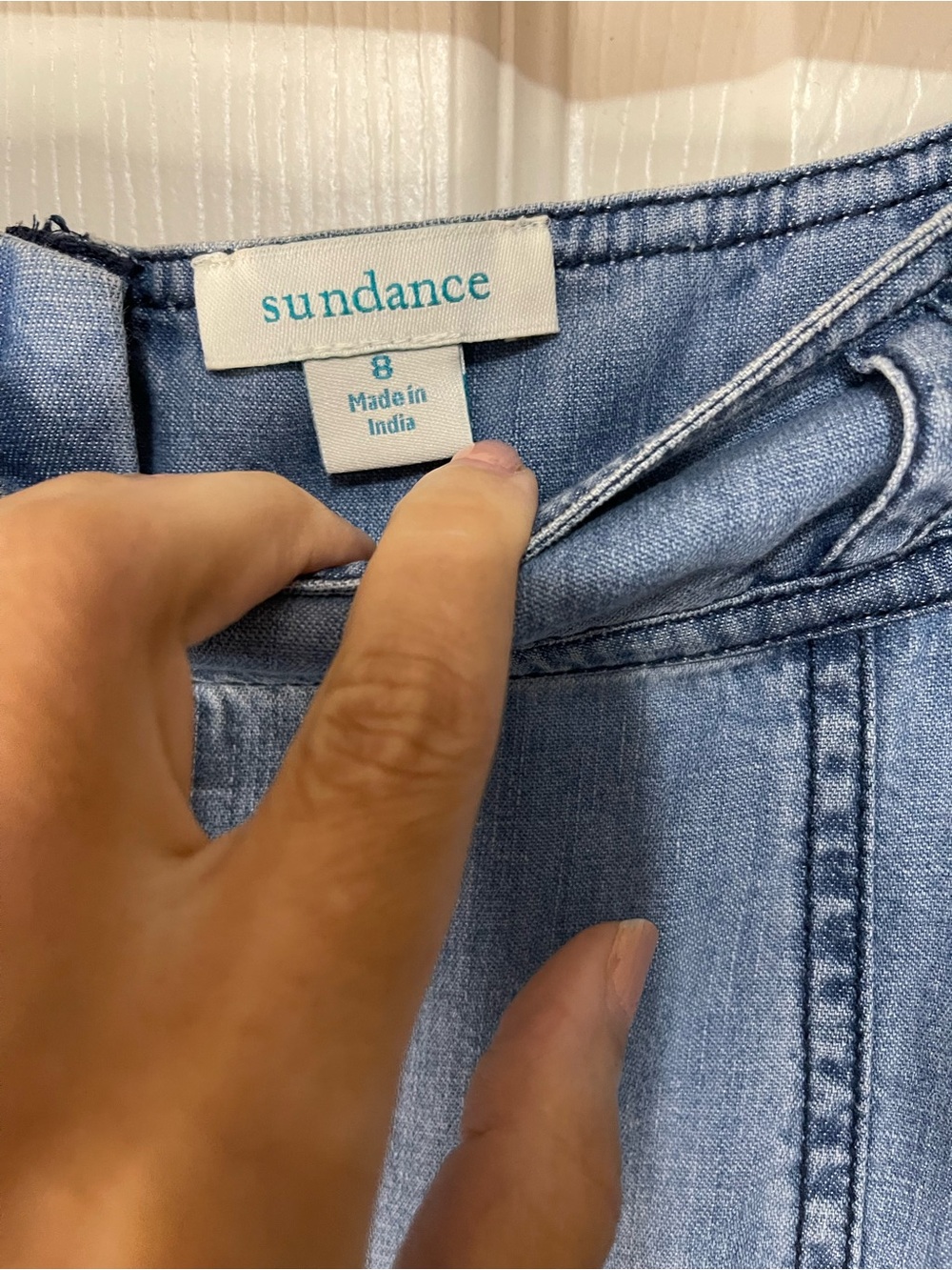 Sundance Light Blue Denim Tiered Western Cowgirl Bohemian Cotton Midi Skirt 8 - Picture 3 of 6